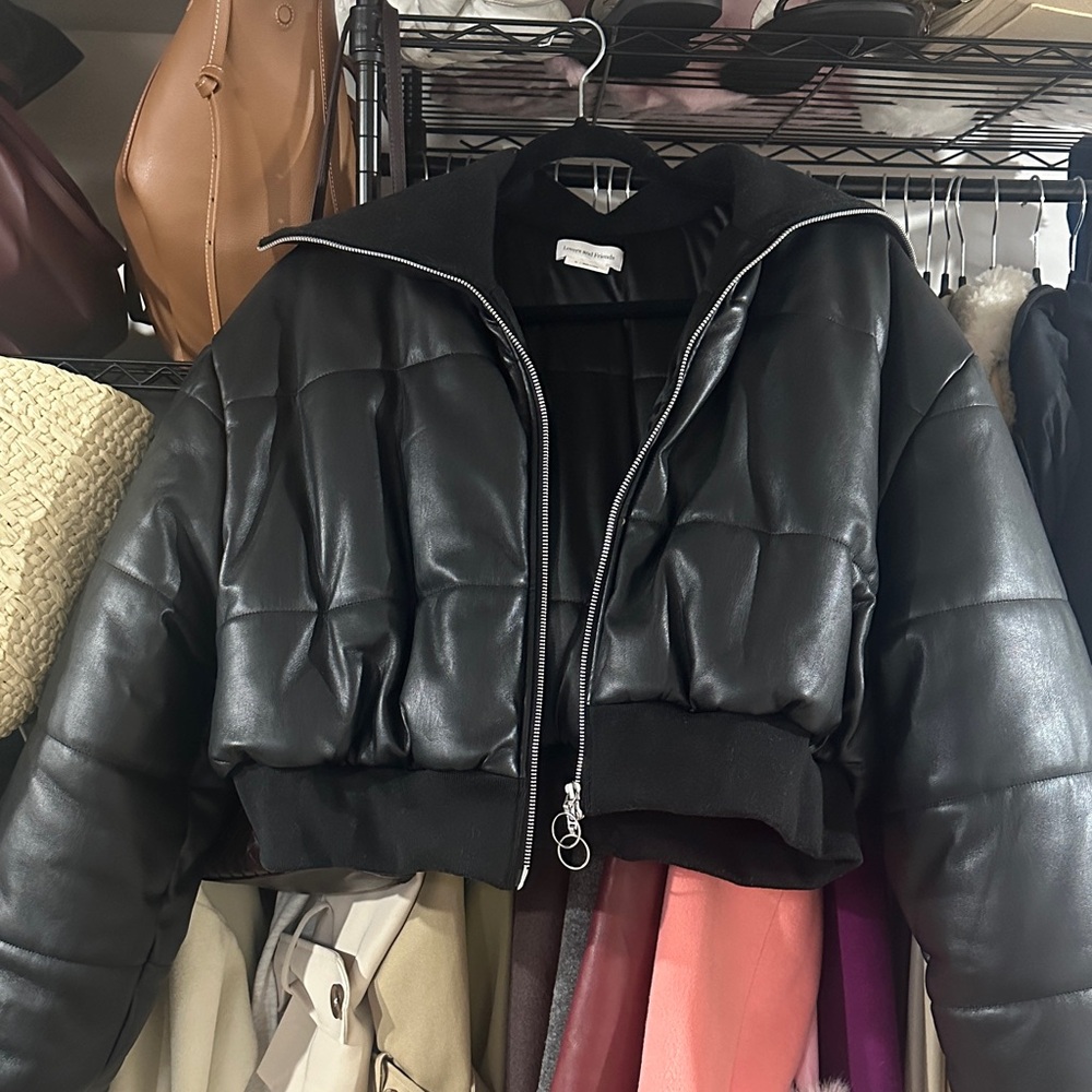 Black Leather Women's Jacket puffer